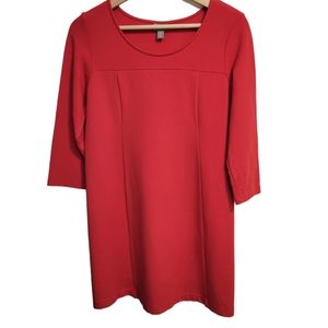 J Jill Ponte Knit Red Shift Dress S Three Quarter Sleeve Holiday